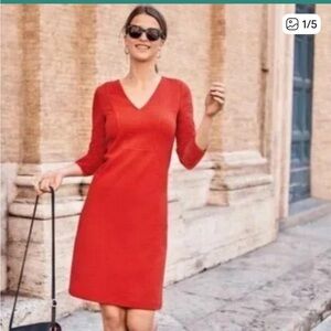 Boden Bronte Ottoman Sheath Dress Size 16 Red V-Neck Knee Length